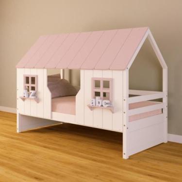 Imagem de Cama Casinha Encantada Madeira Maciça Branco/ Rosa Housin