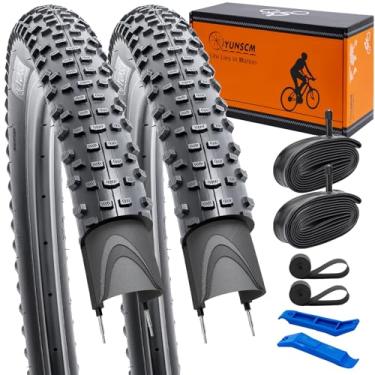 Imagem de YUNSCM Pneus leves de mountain bike de 73,7 cm 73,7 cm x 2,10 (ETRTO 52-622) e tubos de bicicleta de 73,7 cm - nylon 60TPI, resistente a perfurações, compatível com pneus e tubos de bicicleta de 29 x