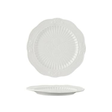 Imagem de Prato de sobremesa de três camadas de cerâmica em relevo criativo branco puro simples estilo europeu doméstico - disco de 20 cm