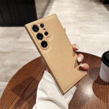 Imagem de Capa de celular luxuosa com textura de couro para Samsung Galaxy S24 S23 S22 S21 Plus, ultra à prova de choque, proteção de câmera, capa protetora fosca, marrom, para S22