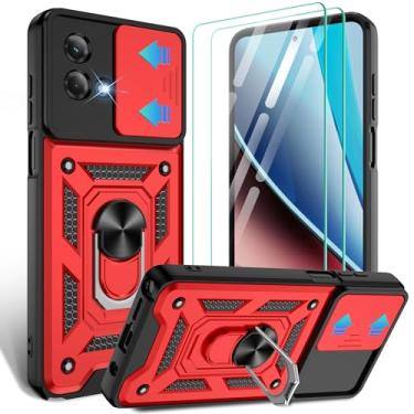 Imagem de Gritup Capa para Moto G Stylus 5G-2023 com capa de câmera deslizante | Pacote com 2 protetores de tela HD | Suporte de metal giratório de 360° | Proteção à prova de choque de grau MIL, vermelha