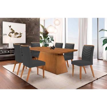 Imagem de Sala de Jantar Completa Luna c/ Tampo Madeirado Canto Curvo 180x90cm e 6 cadeiras Londrina Imbuia/Linho Grafite - Rufato
