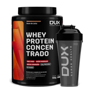 Imagem de Whey Protein Concentrado Doce de Leite Pote 900g + Coqueteleira – Contribui para o Ganho Muscular Hipertrofia – Dux Human Health
