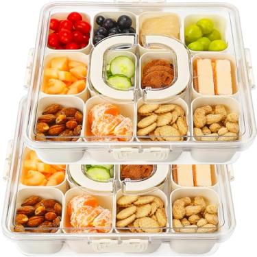 Imagem de GEGEBOOM Bandeja de servir dividida com tampa e alça, organizador de armazenamento com tampa, caixa de lanche portátil, recipiente de charcutaria, travessas de lanche para frutas, nozes, doces