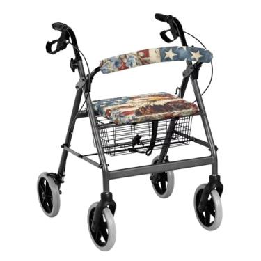 Imagem de LedBack Rollator Acessórios para idosos, capa de assento de encosto, conjunto de 2 unidades, capas de assento e encosto de andador, bandeira americana, águia, flor