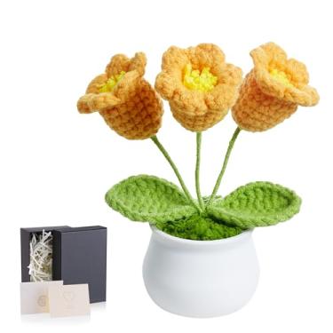 Imagem de LAIDANLA Flores de crochê, lírio do vale, amarelo pequeno feito à mão, presente de aniversário de agradecimento de Natal para mulheres, professora, mãe, irmã, avó, colega de trabalho, amiga, vasos de