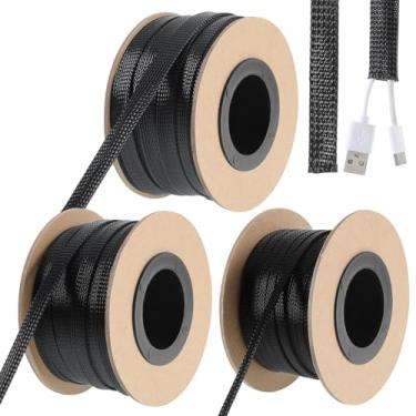 Imagem de 91,4 m 1/10.2 cm, 1/5.1 cm, 3/20.3 cm mangas trançadas expansíveis fio trançado PET cabo tear trançado manga trançada para TV, computador, home theater (preto)