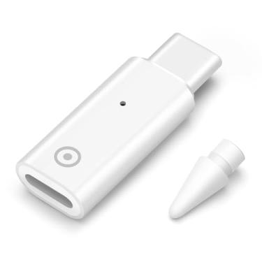 Imagem de HAUXGOGO Adaptador USB-C para lápis para Apple Pencil 1ª geração de substituição de ponta IPencil, adaptador de carregamento de lápis tipo C com luz compatível com iPad 10ª/9ª/8ª geração