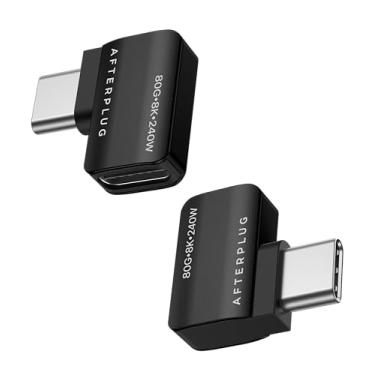 Imagem de Afterplug Adaptador de extensão USB C de 90 graus, USB-C macho para fêmea, extensor Thunderbolt 3/4/5, 80 Gbps, vídeo 8K, 240 W PD, não serve para capas grossas (pacote com 2), preto espacial