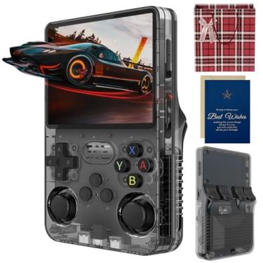 Imagem de R36s Handheld Game Console, 3.5 Inch IPS Screen Retro Handheld Game Console with 128g TF 3000mah Battery, Built-in 12000+ Classic Games for Adults Kids (Translucent Black 64G)
