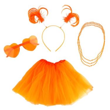 Imagem de hhdatc Acessórios de fantasia de tutu laranja dos anos 80, saias coloridas de tule, acessórios laranja para mulheres, roupas de corrida e roupas de festa de dança