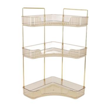 Imagem de 3 Organizador da prateleira de maquiagem de camada estética Durável rack de armazenamento cosmético para banheiro bancada Plástico Ferro 3 caixas de armazenamento 10 acessórios (Âmbar)