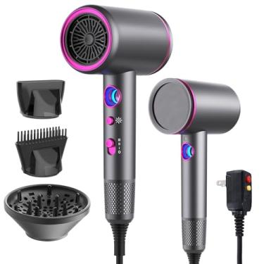 Imagem de Dxliwky Secador de cabelo profissional, secador iônico de alta velocidade de 1875 watts com difusor/concentrador/bico de pente, visor de temperatura de LED, controle inteligente de temperatura, baixo