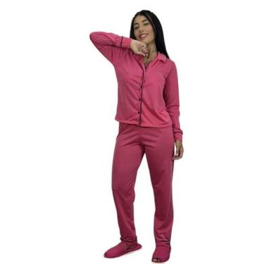 Imagem de Pijama Adulto Feminino Aberto Americano Manga Longa - Nannamia, Rosa, 