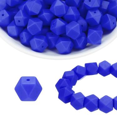 Imagem de HARFINGTON 96 contas de silicone 14 mm contas focais hexagonais de borracha a granel para canetas, chaveiro, pulseira, colar, artesanato, faça você mesmo, azul safira