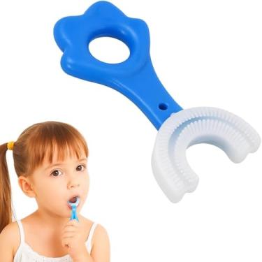 Imagem de Escova de Dentes Infantil 360° em Silicone | Formato U para Higiene Bucal Completa | Cerdas Macias e Seguras para Crianças de 2 a 6 Anos | Divertida, Fácil de Usar e Promove Hábito Saudável de Escovação(Azul)