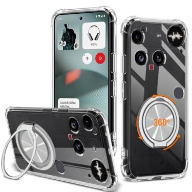 Imagem de Compatível com Nothing Phone (3) 2025, suporte de anel giratório de 360° [não amarelo] transparente 4 airbags cantos capa protetora à prova de choque para telefone 3 5G - transparente