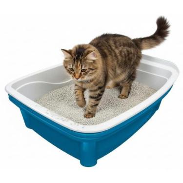 Imagem de Caixa de Areia Banheira Higiênica para Gatos com 2 Bandejas 1 Peneira 