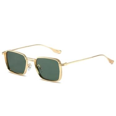 Imagem de Óculos de sol retrô quadrado feminino com armação de metal, óculos de sol fashion, proteção UV400, masculino, punk (verde escuro dourado)