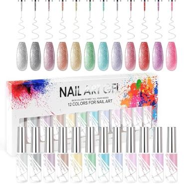 Imagem de AIJIMEI Kit de polimento com glitter em 12 cores, arte com glitterGelLiner para DIY ProfessionLiner Art PolishLinerGel Cola para Unhas