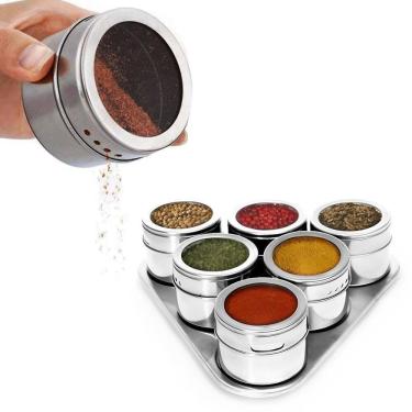 Imagem de Porta Tempero E Condimento Magnético 6 Potes Inox