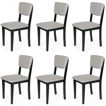Imagem de Conjunto 6 Cadeiras De Jantar Estofada Em Madeira Maciça Ella Preto/cinza Claro