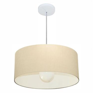 Imagem de Lustre Pendente Cilíndrico Free Lux Para Mesa De Jantar, Sala, Quarto, Churrasqueira E Balcão. Algodão-crú Tam: 50x21cm