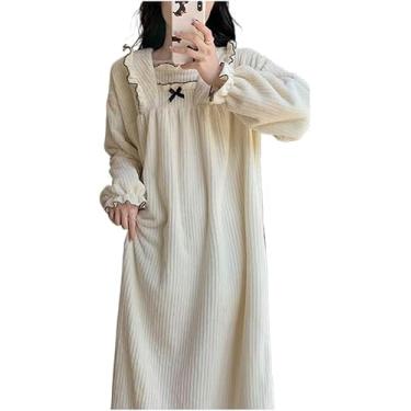 Imagem de Senhoras Roupões Inverno Inverno Manga Comprida Grosso Quente Flanela Camisolas Para As Mulheres Coreano Coral Veludo Pijamas Vestido De Noite, A, XL