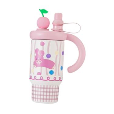 Imagem de WeiLaiKeQi Caneca térmica de 800 ml, à prova de vazamento, com alça, em aço inoxidável, para carro, casa, esportes, ao ar livre, Coelho Rosa