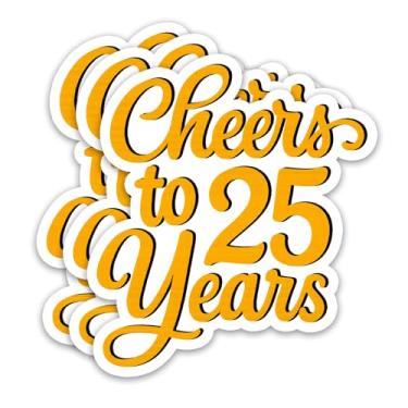 Imagem de (3 peças) Adesivos Cheers to 25 Years – Feliz aniversário de 25 anos ou decoração de festa de casamento – Decalques de vinil à prova d'água para embrulho de presente, caixas, garrafas de água, álbuns