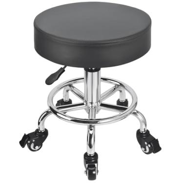 Imagem de JOSTZHXIN Banqueta de rodinhas de altura baixa, assento de rolo baixo ajustável em altura, banquinho giratório para mecânico de cadeira pequena, bancos curtos para loja de garagem de escritório em