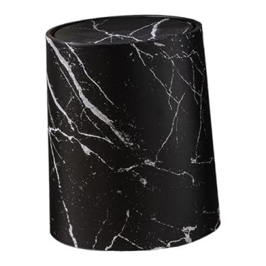 Imagem de Ｂｅｓｇａ Lixeira de imitação de mármore com tampa articulada para quarto, elegante, decorativa, versátil e fácil de limpar, Black Size L