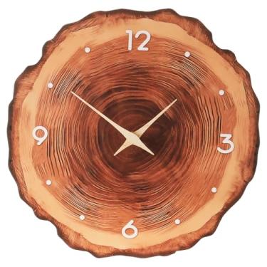 Imagem de FALESOUL Relógio de parede com anel anual de 30,5 cm, relógios de parede rústicos silenciosos, retro, de madeira, analógicos, sem tique-taque, alimentado por bateria, algarismos arábicos, decorativos