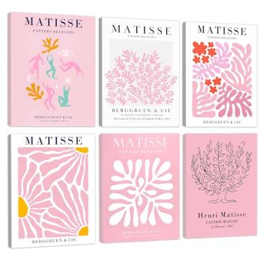 Imagem de COSCTOR Conjunto de 6 Henri Matisse Arte de Parede Vintage Tela Emoldurada 6 Peças Abstrato Minimalista para Quarto, Sala de Estar, Banheiro, Corredor, Decoração de Casa (Emoldurado, 22 x 30)