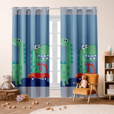Imagem de Cortina Infantil Estampada, 3,00x2,20m, 2 Folhas, Poliéster, Decorativa para Quarto, Sala, Escola (DINO CARRO)