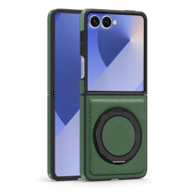 Imagem de Capa para Galaxy Z Flip5 com suporte de anel magnético de couro e carregamento sem fio (para Galaxy Z Flip5/verde)