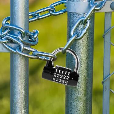Imagem de Cadeado de combinação de locker, cadeado de combinação reinicializável de 5 dígitos, código de armário de liga de zinco, cadeado preto sem chave, cadeado de segurança com senha, cadeado resistente