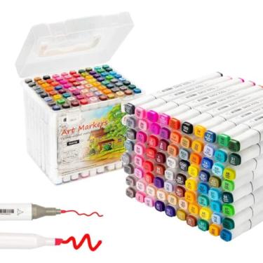 Imagem de Conjunto De Marcadores Para Colorir A Base De Alcool 80 Cores, Canetinha Ponta Dupla Para Adultos E Crinças, Marcador Touch Markers, Marcadores Brancos Com Ponta Chanfrada E Fina (80 cores)