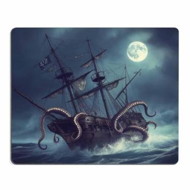 Imagem de pingpi Mouse pad de escritório personalizado, design personalizado de polvo de navio pirata tapete de mouse de borracha antiderrapante
