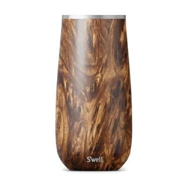 Imagem de S'well Taça de champanhe de aço inoxidável, 170 g, madeira de teca, recipiente isolado a vácuo em camadas triplas mantém as bebidas mais frias por mais tempo, sem BPA