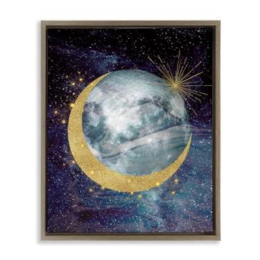 Imagem de Stupell Industries Cosmic Shimmer Moon Brown Framed Floater Canvas Wall Art, design por Daniela Santiago, 30 x 25