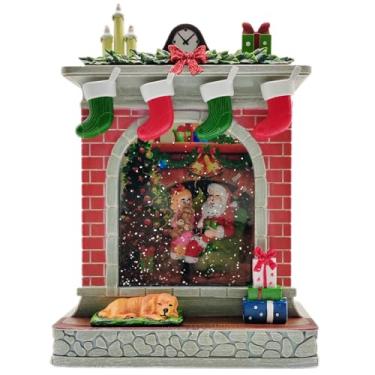 Imagem de Luminária Decorativa de Natal 30cm, com LED Globo de Neve Músical Chaminé, Papai Noel na Lareira, Meias Natalinas, Árvore de Natal, Luz Quente, Decoração Festiva