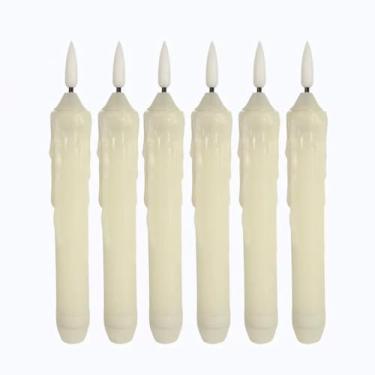 Imagem de Mxqdhx Velas cônicas sem chama com temporizador 6H integrado, liga automaticamente diariamente, não remota, pacote com 6 velas LED cintilantes com chama 3D, decorações de lareira de Dia das Bruxas