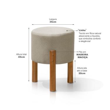 Imagem de Puff Banqueta Decorativo Redondo Pés Em Madeira Thor - Bege