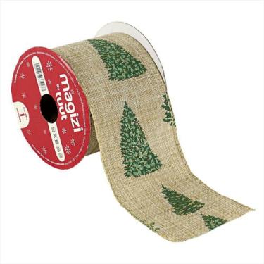 Imagem de Fita Aramada Verde Natalina com Árvore de Natal 6,3 cm 3m - Magizi