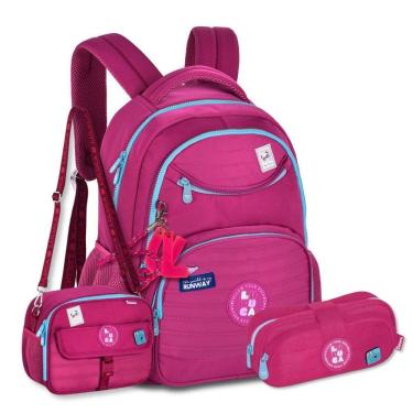 Imagem de Mochila Luluca C Lancheira E Estojo Kit Escolar Moderno Rosa