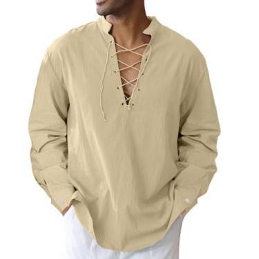 Imagem de Camisa CTU masculina de algodão e linho, traje viking medieval, 4GG, c