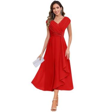 Imagem de Vestido Mãe da Noiva CDSSL Plus Size Red Chiffon