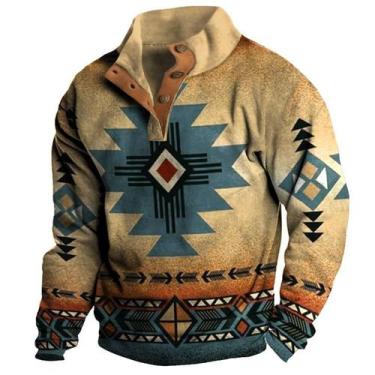 Imagem de Moletons ZOCAVIA Aztec Print Vintage Stand Collar para homens