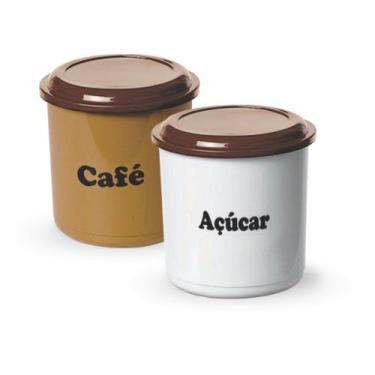 Imagem de Porta Mantimentos Redondo para Café e Açúcar  Kit 2 Potes de Plástico 